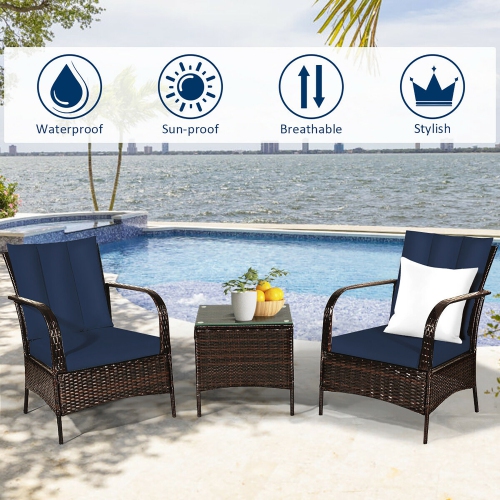Costway 3pcs Patio Rattan Wicker Furniture Set Rocking Chair Coffee Table
