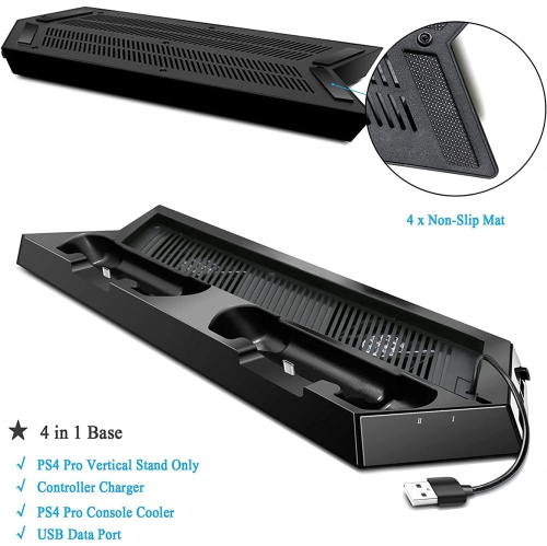 navor Multifunctional Vertical Dual Cooling Stand Charging Station Compatible with PS4/PS4 Slim/PS4 Pro, 3 Extra USB Port