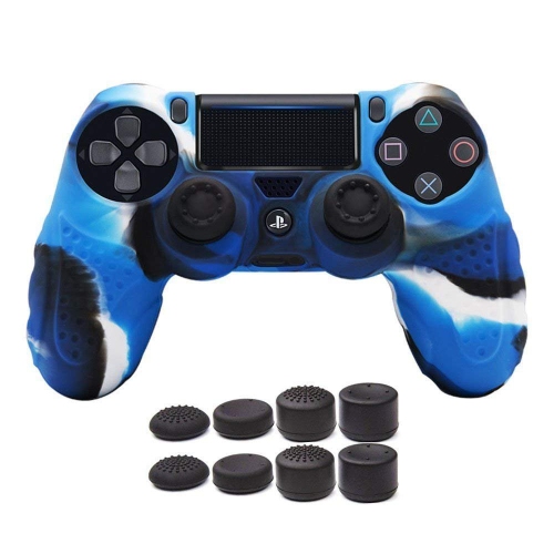PS4 /Slim/Pro Controller Anti Slip Grip Case Protector 2 x Light Bar Sticker 8 x Thumb Grips Skin Cover Pack 2 for PS4 Controller Silicone Skin for Playstation 4 Camo Blue 
