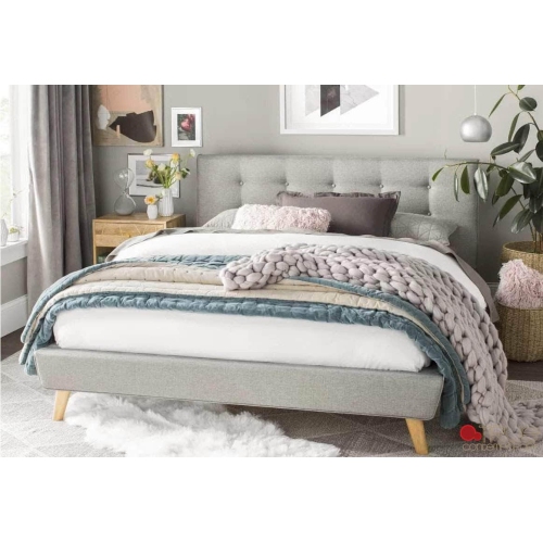 True Contemporary Full Grey Drew Tufted Linen Platform Bed