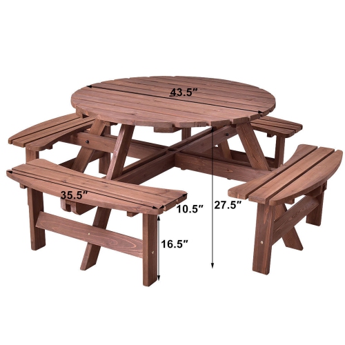 Costway Patio 8 Seat Wood Picnic Table Beer Dining Seat Bench Set Pub Garden Yard