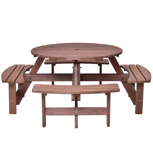 Costway Patio 8 Seat Wood Picnic Table Beer Dining Seat Bench Set Pub Garden Yard