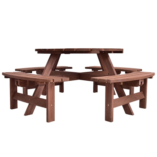Costway Patio 8 Seat Wood Picnic Table Beer Dining Seat Bench Set Pub Garden Yard