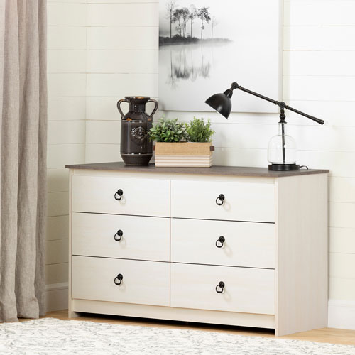 Plenny 6 Drawer Dresser White Wash Weathered Oak Best Buy Canada