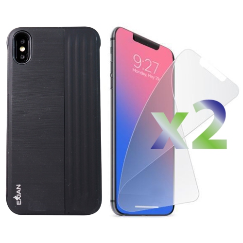 Exian iPhone XS Max Screen Protectors X 2 and Armored Case with Stand and Card Slot Black