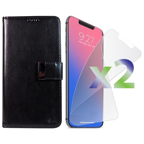 Exian iPhone XS Max Screen Protectors X 2 and PU Leather Wallet with Card Slots Black