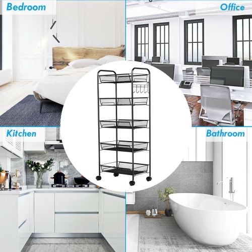Costway 5 Tier Storage Rack Trolley Cart Home Kitchen Organizer Utility Baskets