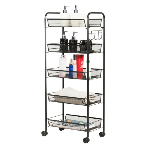 Costway 5 Tier Storage Rack Trolley Cart Home Kitchen Organizer Utility Baskets