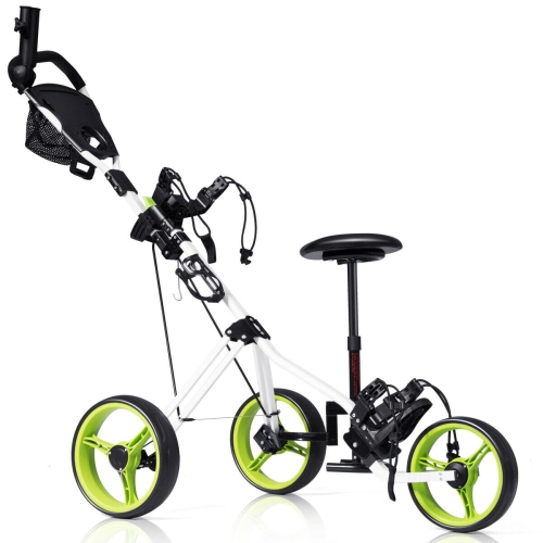 Chariot de golf pliable à 3 roues avec poignée de Costway avec pivot pour sac de pointage