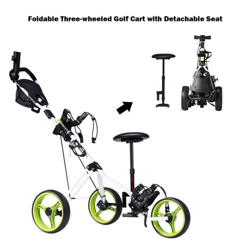 Chariot de golf pliable à 3 roues de Costway avec poignée et siège pivotant