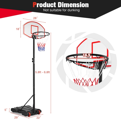 Costway 7.1FT-8.1FT Adjustable Basketball Hoop System with 2 Nets & Wheels Indoor Outdoor