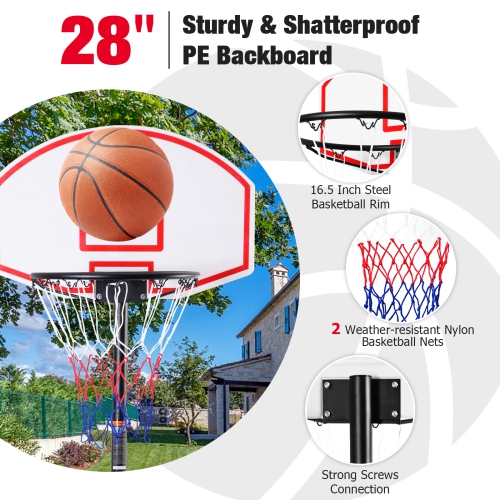 Costway 7.1FT-8.1FT Adjustable Basketball Hoop System with 2 Nets & Wheels Indoor Outdoor