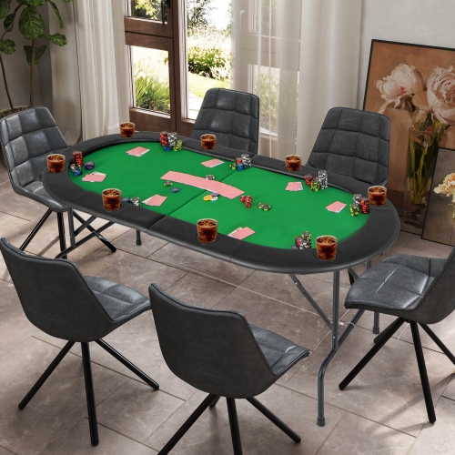 Costway 8 Players Poker Table with 8 Cup Holders & Comfy Armrests Smooth Felt Surface