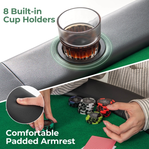 Costway 8 Players Poker Table with 8 Cup Holders & Comfy Armrests Smooth Felt Surface