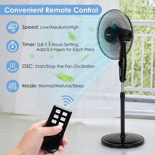 Costway 16'' Adjustable Oscillating Pedestal Fan Remote Control