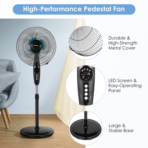 Costway 16'' Adjustable Oscillating Pedestal Fan Remote Control
