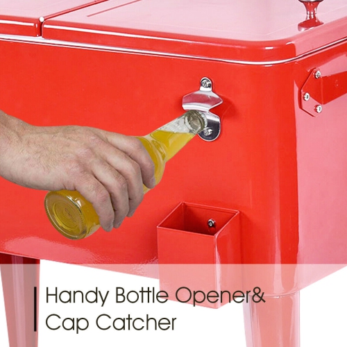Costway Red Outdoor Patio 80 Quart Cooler Cart Ice Beer Beverage Chest Party Portable