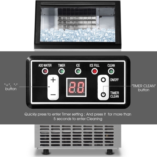 Costway Built-In Stainless Steel Commercial 110Lbs/24H Ice Maker Portable Ice Machine