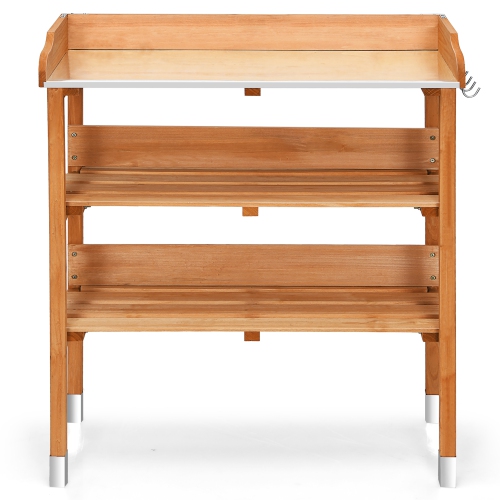 Costway Garden Wooden Potting Bench Work Station Table Tool Storage Shelf W/ Hook