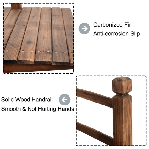 5' Wooden Bridge Stained Finish Decorative Solid Wood Garden Pond Arch Walkway