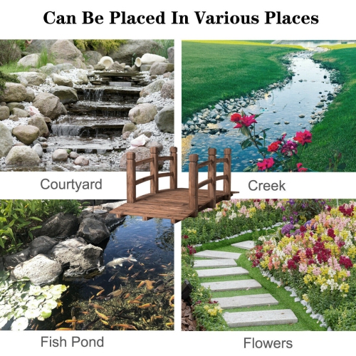 5' Wooden Bridge Stained Finish Decorative Solid Wood Garden Pond Arch Walkway