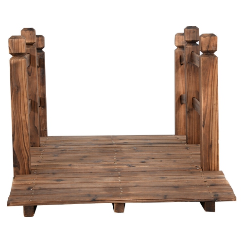 5' Wooden Bridge Stained Finish Decorative Solid Wood Garden Pond Arch Walkway