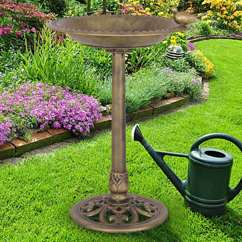 Costway Antique Gold Freestanding Pedestal Bird Bath Feeder Garden Yard Decor