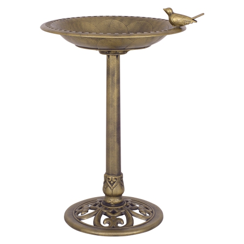 Costway Antique Gold Freestanding Pedestal Bird Bath Feeder Garden Yard Decor
