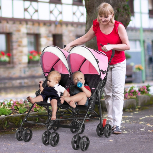 Twin Baby Double Stroller Kids Ultralight Umbrella Stroller Pushchair Pink