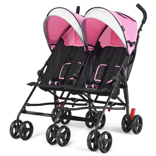 Twin Baby Double Stroller Kids Ultralight Umbrella Stroller Pushchair Pink