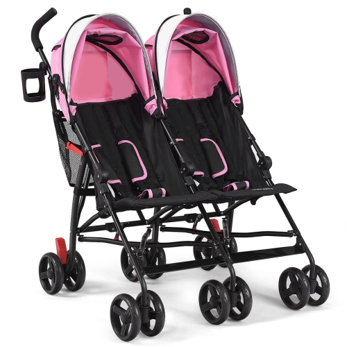 Twin Baby Double Stroller Kids Ultralight Umbrella Stroller Pushchair Pink