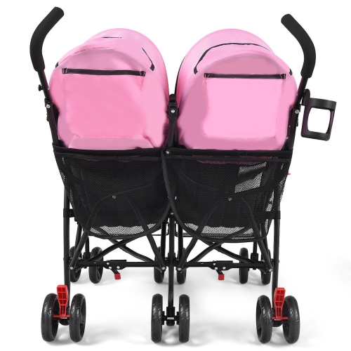 Twin Baby Double Stroller Kids Ultralight Umbrella Stroller Pushchair Pink
