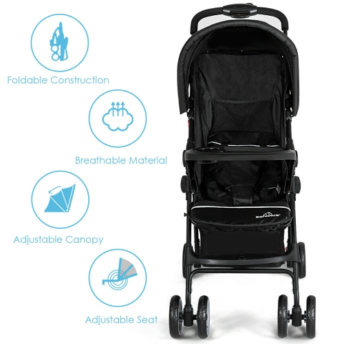 Foldable Baby Stroller Kids Travel Pushchair 5-Point Safety System Black