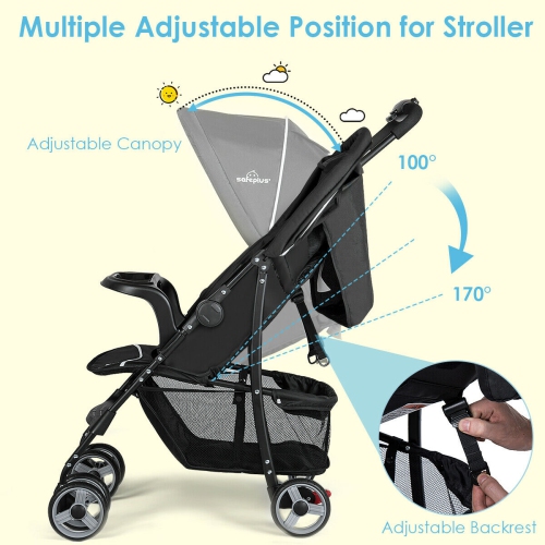 Foldable Baby Stroller Kids Travel Pushchair 5-Point Safety System Black