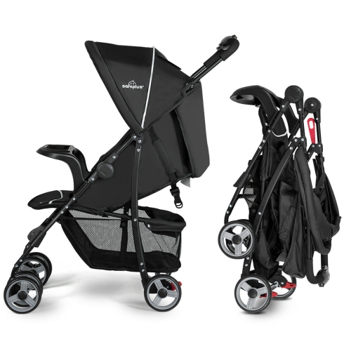 Foldable Baby Stroller Kids Travel Pushchair 5-Point Safety System Black