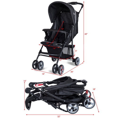Foldable Baby Stroller Kids Travel Pushchair 5-Point Safety System Black