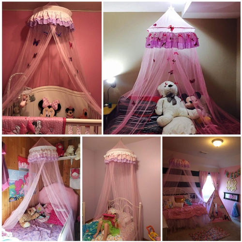 Elegant Lace Bed Mosquito Netting Mesh Canopy Princess Round Dome Bedding Net