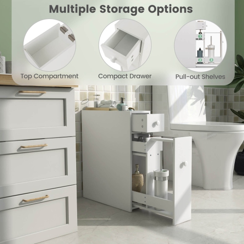 Costway Bathroom Floor Narrow Storage Organizer with Flip Top, Drawer & Shelves White