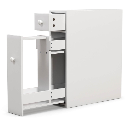 Costway Bathroom Floor Narrow Storage Organizer with Flip Top, Drawer & Shelves White