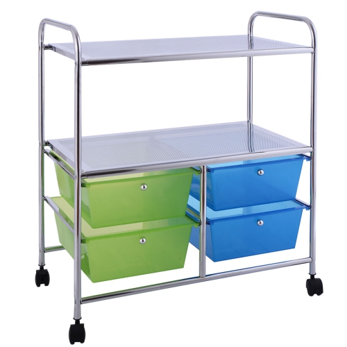 4 Drawers 2 Shelves Rolling Storage Cart Metal Rack Shelf Home Office Furniture