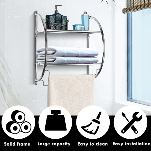 2 Tier Wall Mount Shower Organizer Toilet Bathroom Storage Rack Holder Towel Bar