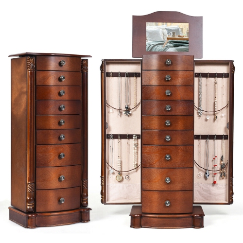 Wood Jewelry Cabinet Armoire Box Storage Chest Stand Organizer