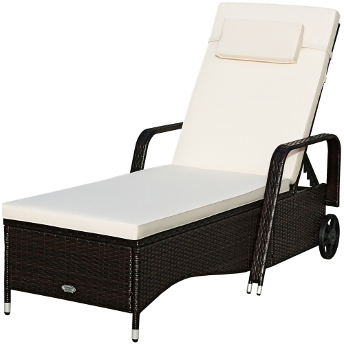 Costway Adjustable Rattan Sofa Lounge Chair Patio Chaise Cushioned Recliner with Wheels
