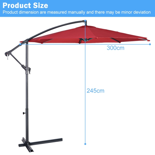 Costway 10' Hanging Umbrella Patio Sun Shade Offset Garden Market W/ T Cross Base