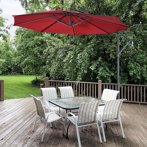 Costway 10' Hanging Umbrella Patio Sun Shade Offset Garden Market W/ T Cross Base