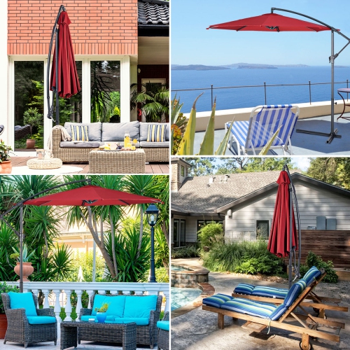 Costway 10' Hanging Umbrella Patio Sun Shade Offset Garden Market W/ T Cross Base