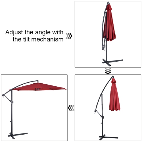 Costway 10' Hanging Umbrella Patio Sun Shade Offset Garden Market W/ T Cross Base