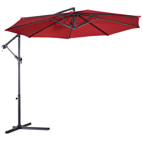 Costway 10' Hanging Umbrella Patio Sun Shade Offset Garden Market W/ T Cross Base