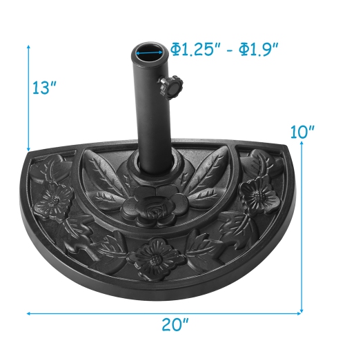 Costway 20'' Outdoor Patio Half Round Umbrella Base Stand Resin Deck Table Sun Shade