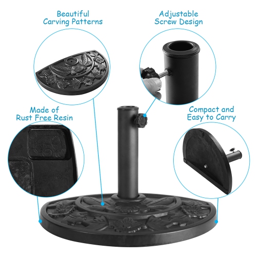 Costway 20'' Outdoor Patio Half Round Umbrella Base Stand Resin Deck Table Sun Shade